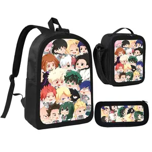 3 Pcs Set My Hero Academias School Backpack With Lunch Bags/shoulder Bags,pencil Bags, Bags For Boys Girls Best Gift-A