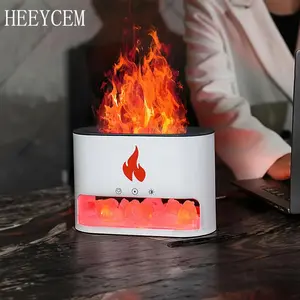 HEEYCEM Portable Flame Humidifier, USB Powered Noiseless Diffuser with Night Light, Waterless Automatic Shut-off Protective Diffuser for Home, Office