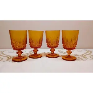 Indiana Glass Amber Colored Mt Vernon Pattern Water Goblets (Set Of 4)