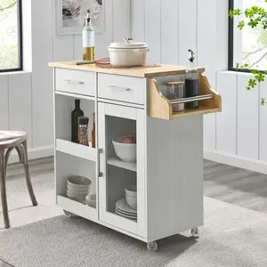 Modway Culinary Kitchen Cart With Spice Rack in White Natural