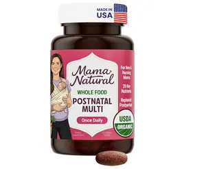 Mama Natural Organic Postnatal Vitamins for Women | One A Day Whole Food Postnatal Multivitamin for Breastfeeding & Postpartum Support | Non-GMO with Iron, Iodine & Moringa | 30 Servings