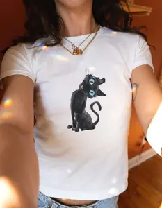 Black Cat Baby Tee, Y2K Womens Fitted Tshirts, Coraline Tshirt, Retro Shirt, Vintage Movie Tops, Cute Film Tshirt, Gift for Cat Lovers, Cute R0O