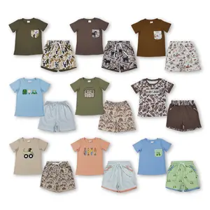 Short sleeves top match shorts summer boutique wear kids boys clothing set