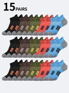15-Pair Set of Men's Lightweight Spring/Summer Socks: Breathable Mesh, Comfortable, Versatile, and Colorful Ankle Socks—Perfect for Outdoor Hiking and Fitness, Athletic Socks