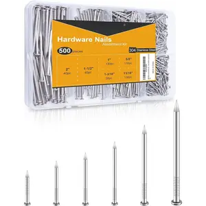 500 count Stainless Steel Nails Assortment Kit, 6 Sizes, for  Picture Frames,Wall Decor,Shelves, , Drywall, Long Nails, with Storage Box