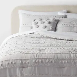 8pc Clipped Stripe Poms Comforter and Sheet Set - Threshold