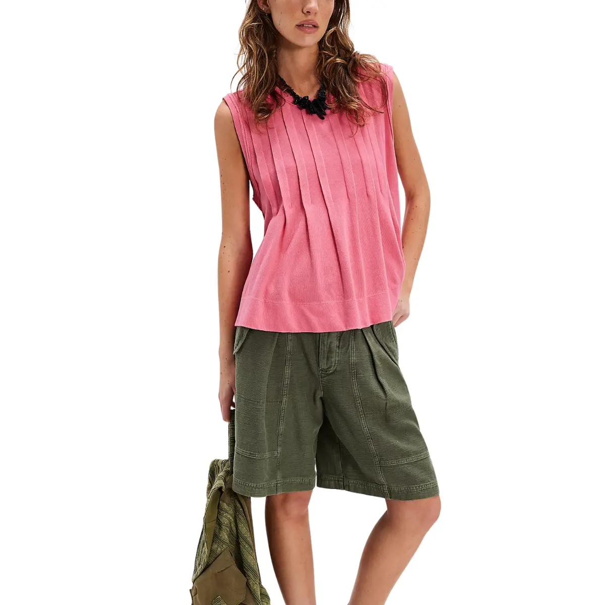 【NEW】Antnation Womens Sleeveless Cotton Peplum Top Relaxed Fit Tank with Pleated Front Washed Finish