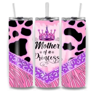Mother of a princess 20oz Stainless Steel Tumbler Durable Eco-Friendly 20-ounce Straight Tumbler with Customizable Prints for Hot or Cold Drinks
