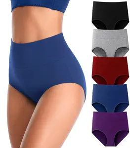 Women’s Basic Cotton High Waisted Panties, 5-Pack Multicolor Full Coverage Underwear with Tummy Control, Soft Breathable Fit for Everyday Wear
