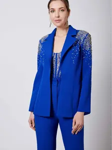 3 piece luxury suit, royal blue with rhinestones on the coset and shoulder