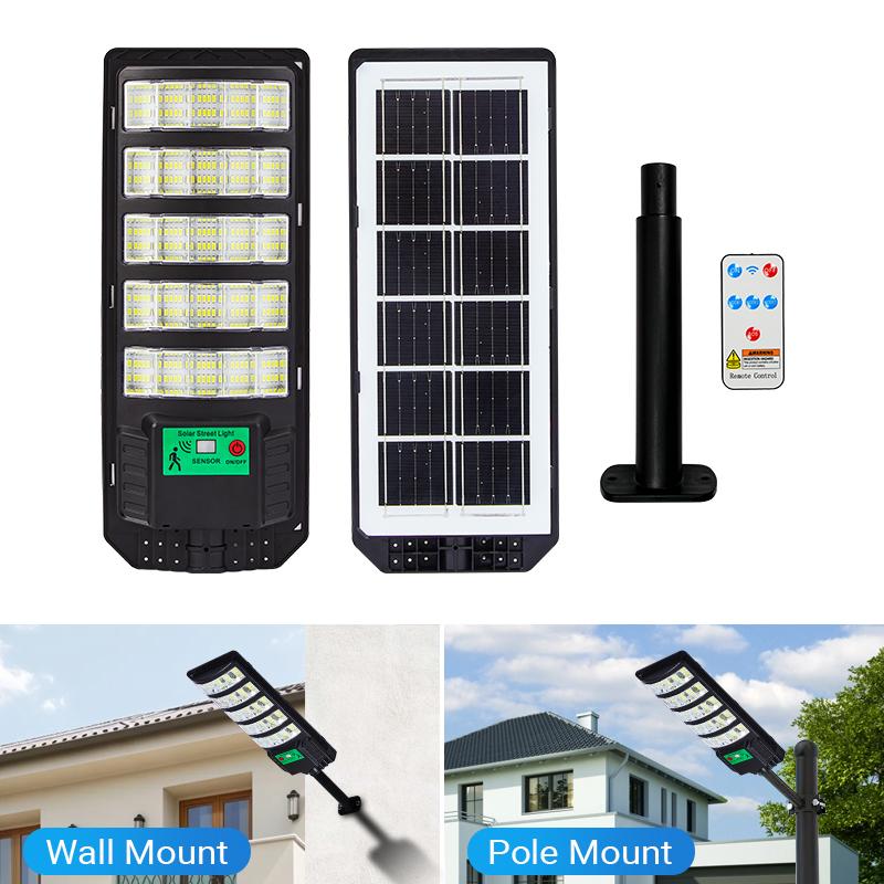 Upgraded Solar Street Light Outdoor 5730 SMD LED 120LM/W Super Bright Monocrystalline Panel LiFePO4 Battery IP65 Waterproof for Yard Garden Street Garage