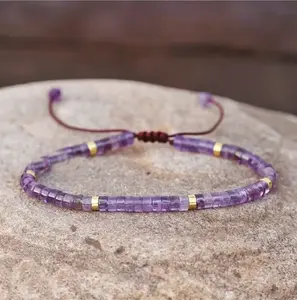 Handmade Natural Amethyst Tibetan Beads Purple Gemstone Healing Reiki Crystal Women Minimalist Bracelet