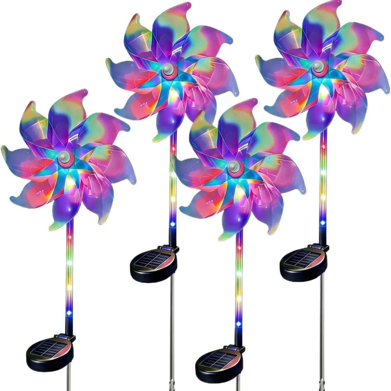 2 Pack Solar Powered Holographic Rainbow Wind Spinner Lights, Color Changing LED Garden Stake Decor, Waterproof Outdoor Windmill Lights for Yard, Lawn, Patio, Pathway & Backyard, Perfect Gifts for Mom, Grandma, Wife, Daughter, Girls & Garden Lovers