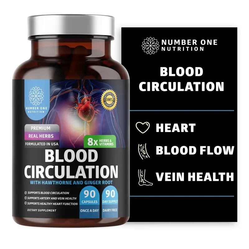 N1N Premium Blood Circulation Supplement for Women and Men [8 Powerful Herbs & Vitamins] All Natural Blood Flow Supplement with Hawthorn, Butchers Broom and Cayenne Pepper, 90 Caps