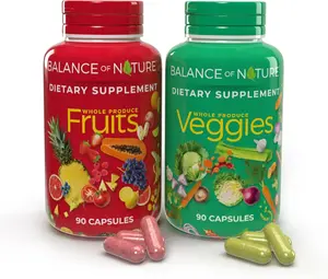 Balance of Nature Fruits & Veggies Supplements - 90 Fruit & 90 Veggie Capsules - Whole Fruit & Vegetable Ingredients for Women Men & Kids - 1 Set