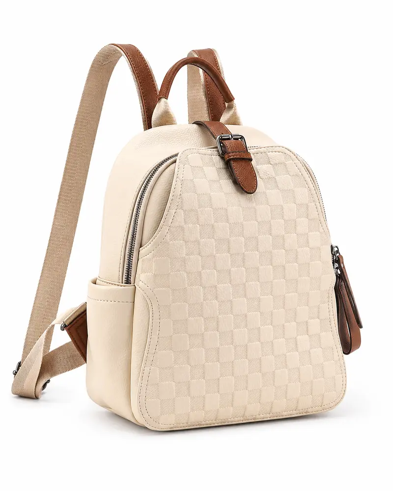 Checkerboard Brown Women\'s Backpack - Versatile Everyday Carry checkered backpack purse - TikTok Shop main image 4