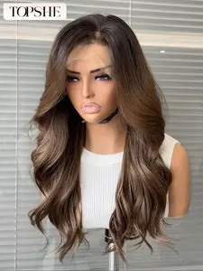 13x6 Lace Front Wig, Gradient, Natural Look Hairpiece, Medium Length Straight Wig with Bangs, All Seasons Wear