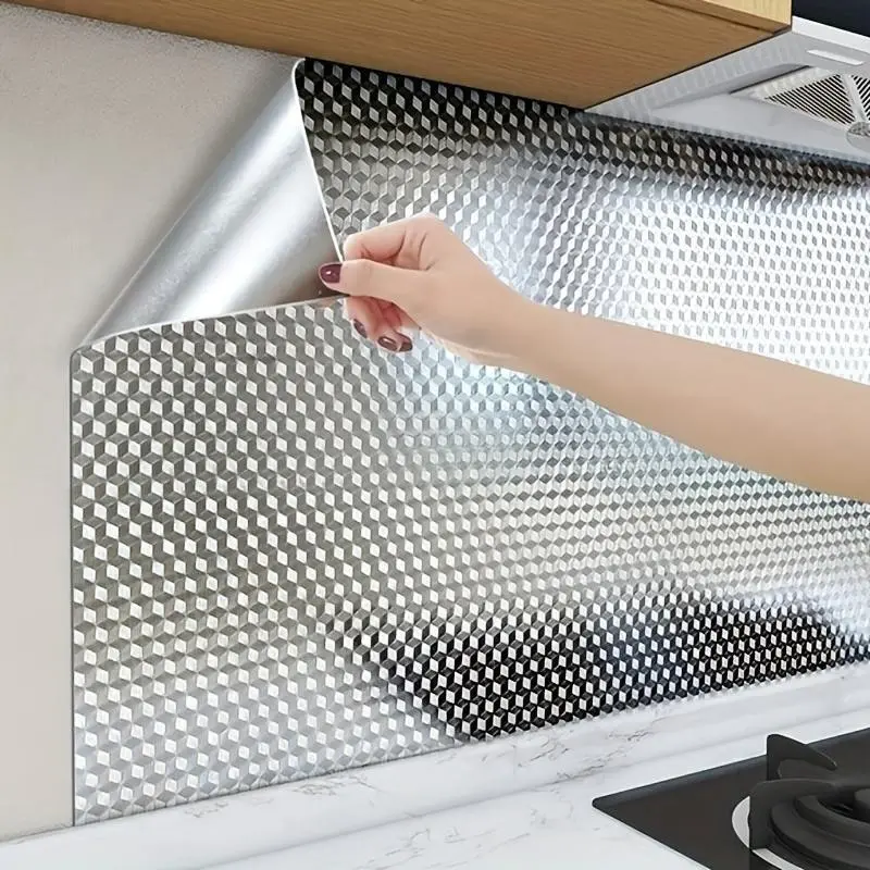 High-Temperature Aluminum Kitchen Decorative Sticker, Waterproof Oil-Resistant, Durable Easy-Clean, Modern Kitchen Decor, Wall Decal, Solid Kitchen Tools