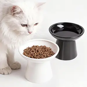 Ceramic Pet Bowls, Anti-Overturning Design, High-Footed Flat-Mouth Shape, Ideal for Cats & Dogs, Durable Dog Feeding Accessories, Drinking Water Bowl