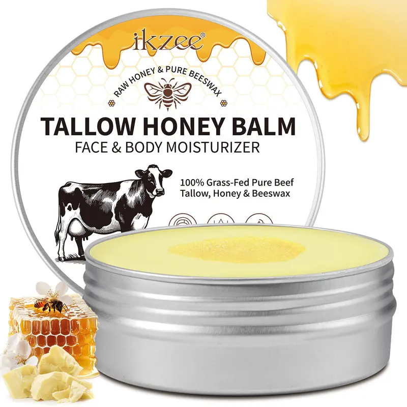 Tallow Honey Balm, 1 Box/2 Boxes Organic Grass-fed Beef Tallow Balm with Raw Honey, Skin Improvement Cream, Moisturizing Cream for Soft, Smooth Skin, Nourishing Moisturizing, Nourishing Moisture, Long Lasting Moisturizing, Non Greasy Moisturized
