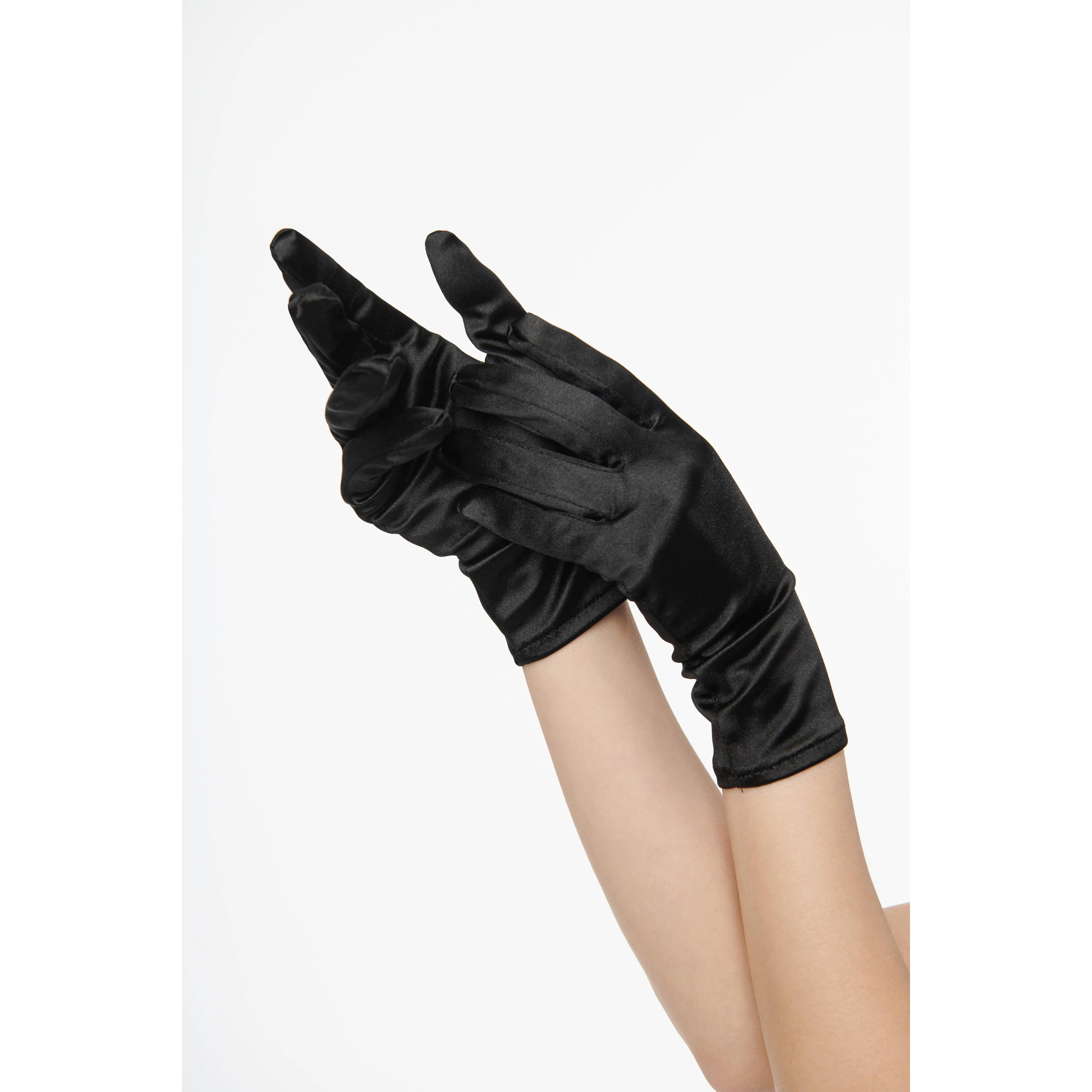 1950s Black Satin Wrist Length Gloves