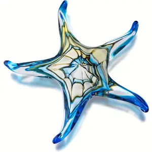 New 1pc Hand-Crafted Glass Starfish Figurine - Vibrant Clear Blue, Elegant Tabletop Decor, Durable Collectible for Nautical Home - Coastal Inspired Accent in Safe Gift Bo Ornaments