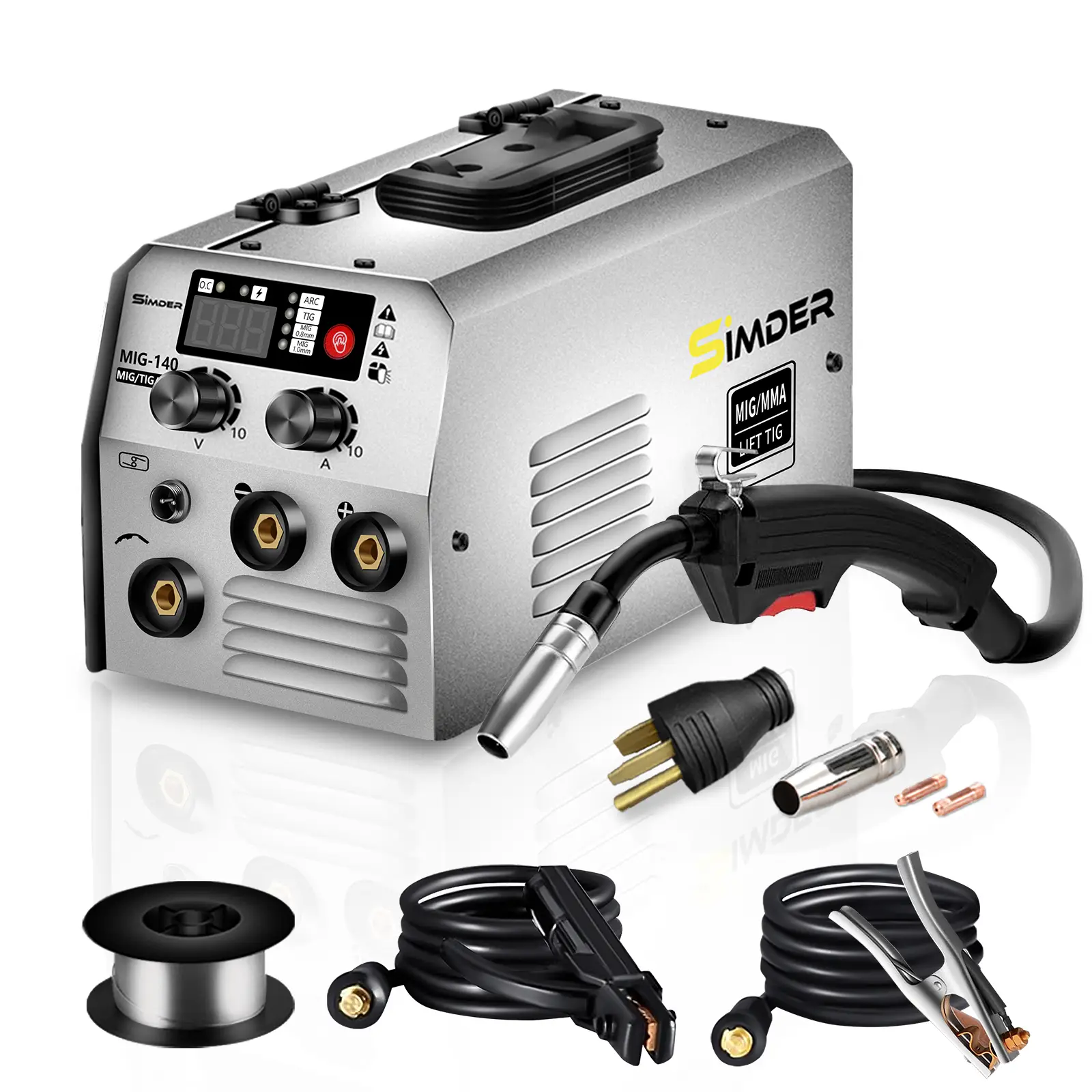 S SIMDER 3in1 Upgraded MIG-140S MIG/ARC/LIFT TIG Welder Machine 110V/220v Dual Voltage Welding Machine with Flux Cored Wire IGBT Inverter Welder Machi