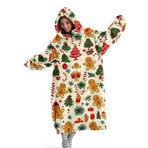 Hooded Blanket, Wearable Blanket, Cozy Hooded Blanket, Gingerbread Man Hooded Blanket, Digital Print Flannel Blanket, Soft Warm Blanket for Sofa Home Leisure Air Conditioning Nap Office Bed Camping Travel Holiday Gift Christmas Valentine's Day