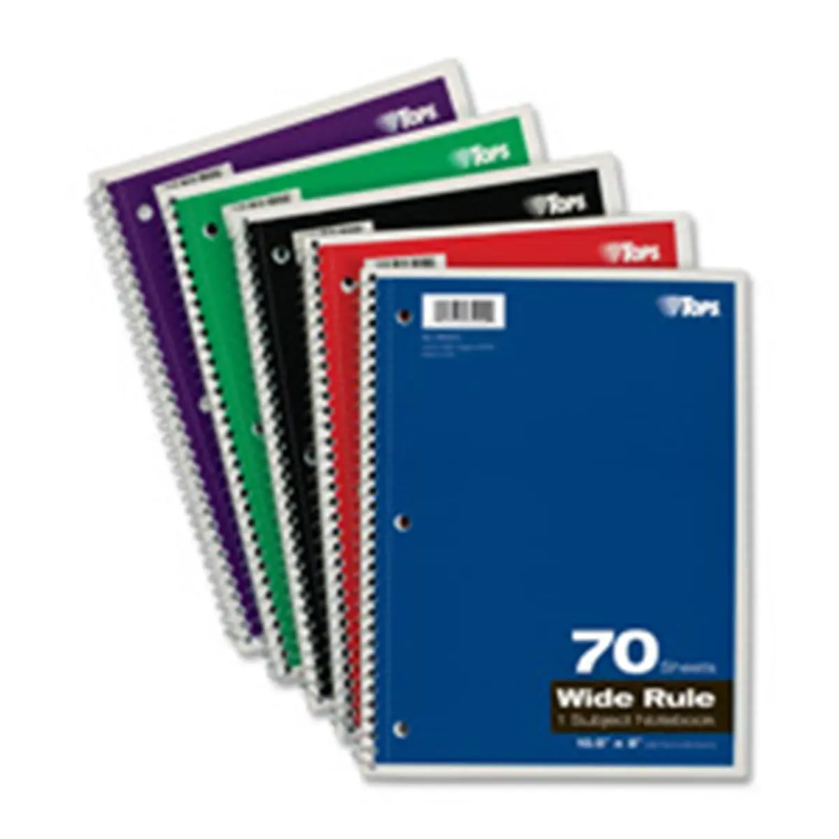 Tops  Wirebound Notebooks- Wide Ruled- 10.5 in. x 8 in.- 100 Shts- Ast