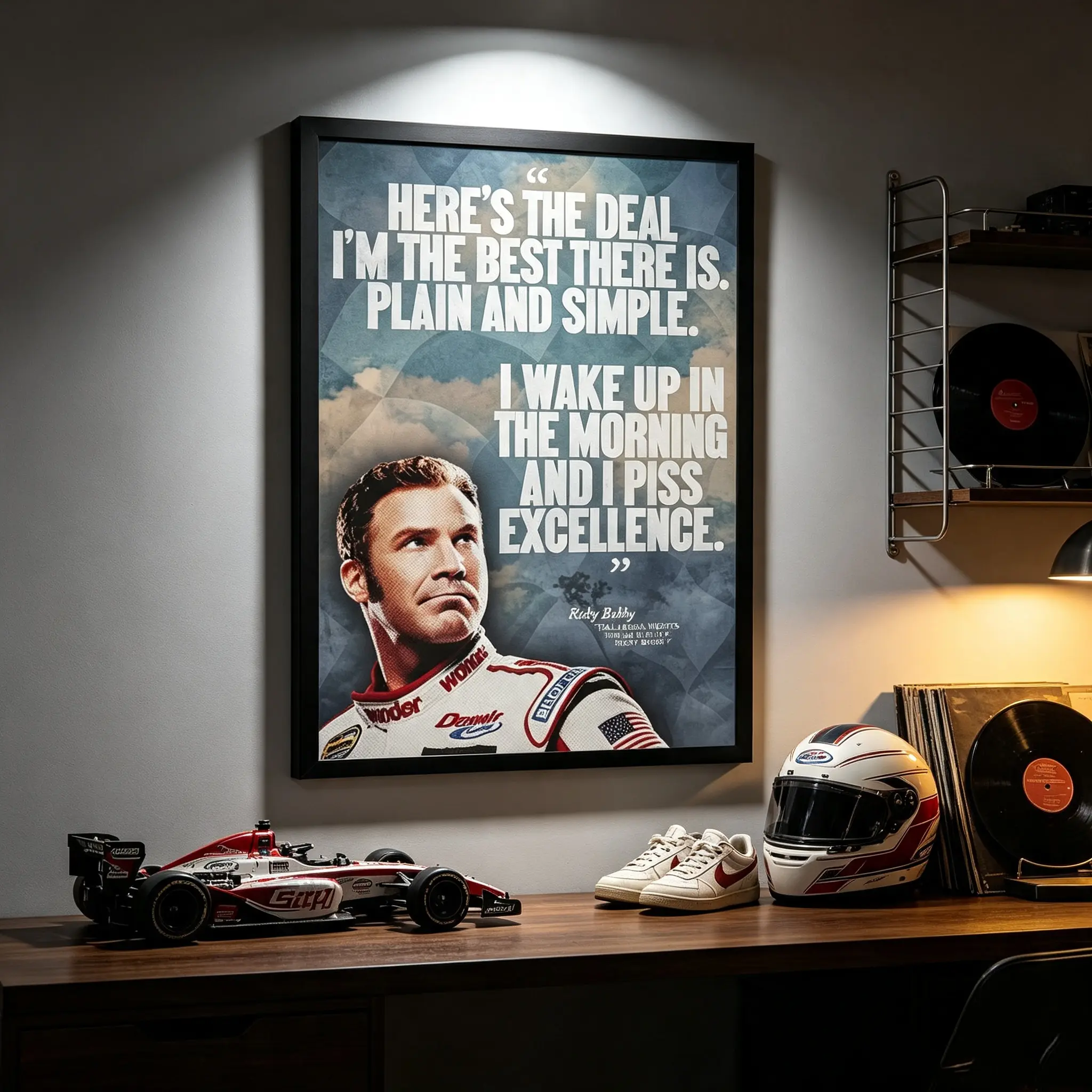 Ricky Bobby Iconic Quote Poster - Talladega Nights Classic Comedy Wall Art, Retro Racing Print for Man Cave, Garage & Mens Room Decor