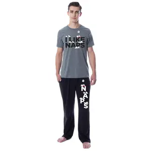 Peanuts Mens' Snoopy I Like Naps Character Sleep Pajama Set Shirt Pants