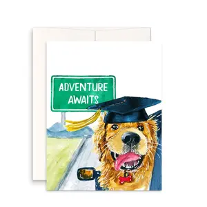 Dog Graduation Cards 2025 - Adventure Awaits Road Trip Travel - Golden Retriever College Graduation Gift
