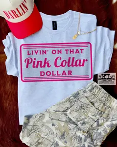 Pink Collar Dollar Hot Pink vintage crewneck western women's graphic tees, western clothing, women’s clothes, country western tops, western stuff, cowgirl stuff, western tops clothes, western outfits women, country concert outfits Summer clothes