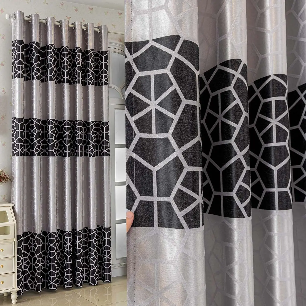 Elegant Modern Embroidered Curtains Panel, Top Cord Loop Hanging Design, Ideal for Living Room Bedroom Balcony Kitchen Decor