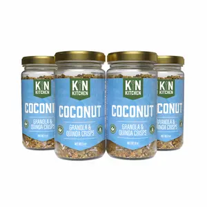 Kin Kitchen Coconut Granola & Quinoa Crisps 4-Pack 8oz Jars Non-GMO Organic Dried Coconut 5g Protein per Serving Reusable Glass Jars