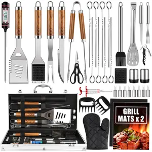 38 Pcs BBQ Grill Utensils Set for Camping/Backyard, Stainless Steel Grill Tools Grilling Accessories with Barbecue Mats, Aluminum Case