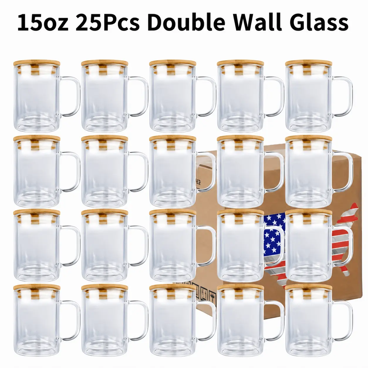 25pcs 15oz thermal sublimation snowball glass cups with handles and clear plastic straws, suitable for thermal sublimation heat pressing, 15oz pre-drilled double-walled thermal sublimation snowball gla Drinkware Tumbler Drinkware Tumbler