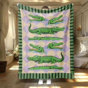 Ultra-Soft Flannel Blanket with Crocodile Pattern, Decorative Throw for Living Room & Office, All-Season Gift for Friends & Family, Decorative Giftable Blankets, Striped Blankets