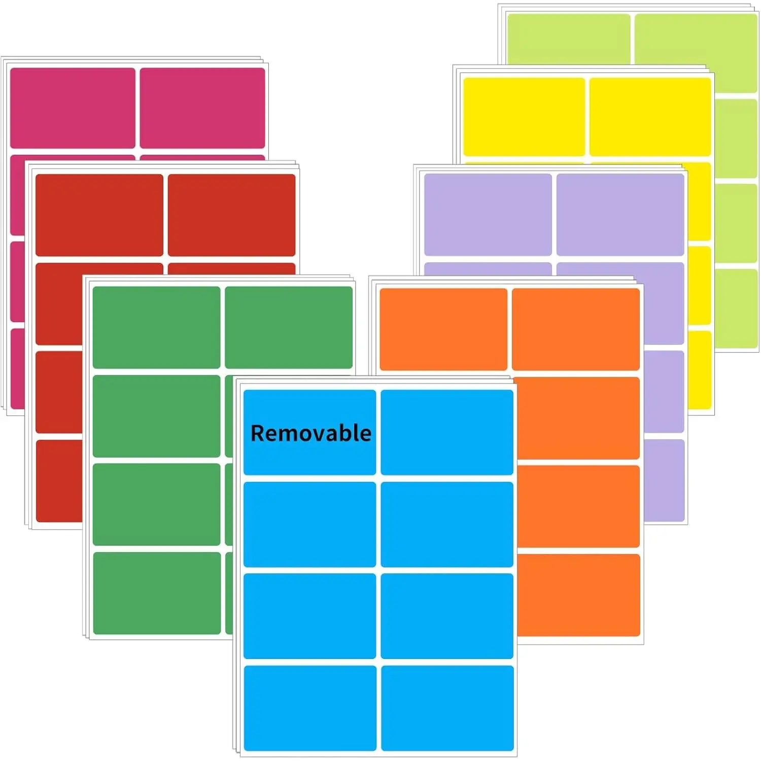Smear-Resistant Adhesive Color-Coding Removable Labels, 3×2 in 8 Colors-192 Pcs, Bright Neon Assorted School & Retail Tags, Productive Office Stationery for Smooth Surfaces