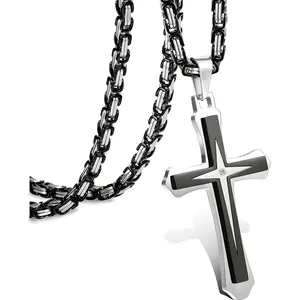 Trendy  Black Gold   for Men Stainless Steel  Chain With Cross Pendant Necklace   22-30Inch