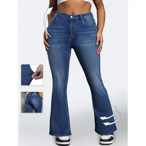 Plus Size High Waist Flared Jeans, Comfortable Stretch Fabric for Flattering Leg Shape, Ideal for Work and Casual Outings
