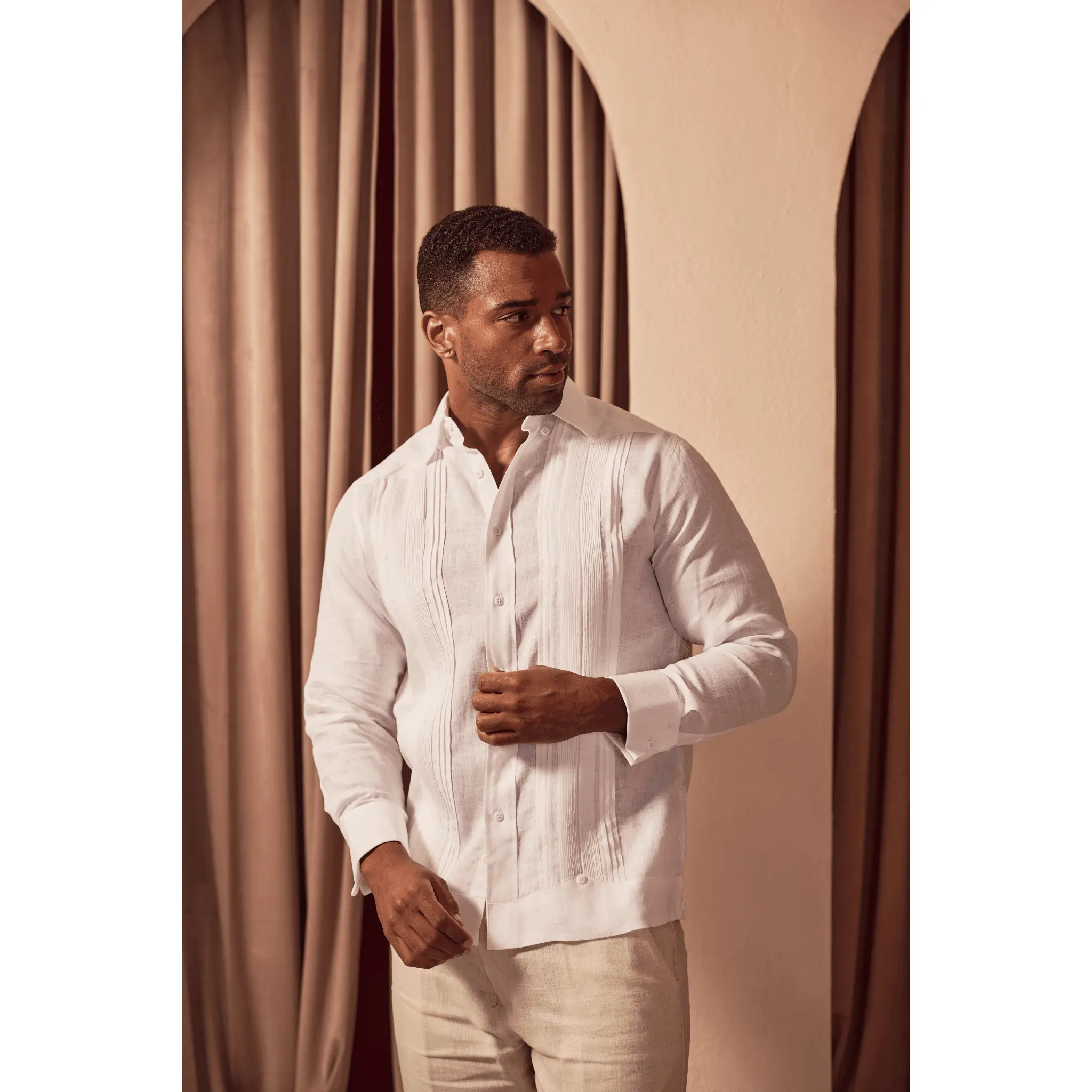 Formal Linen Guayabera Shirt Long Sleeve with French Cuffs