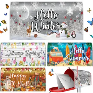 4 count Mailbox Covers Hello Spring Summer Autumn Winter  Mailbox Covers Wraps for Holiday Fall Christmas Outdoor Garden Yard   Standard Size 18 x 21 Inch