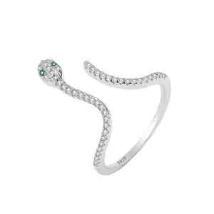 LA LUNA LOS ANGELES Sterling Silver Serpent Adjustable Fashion Ring with Cubic Zirconia Gift for Women - Dainty Jewelry