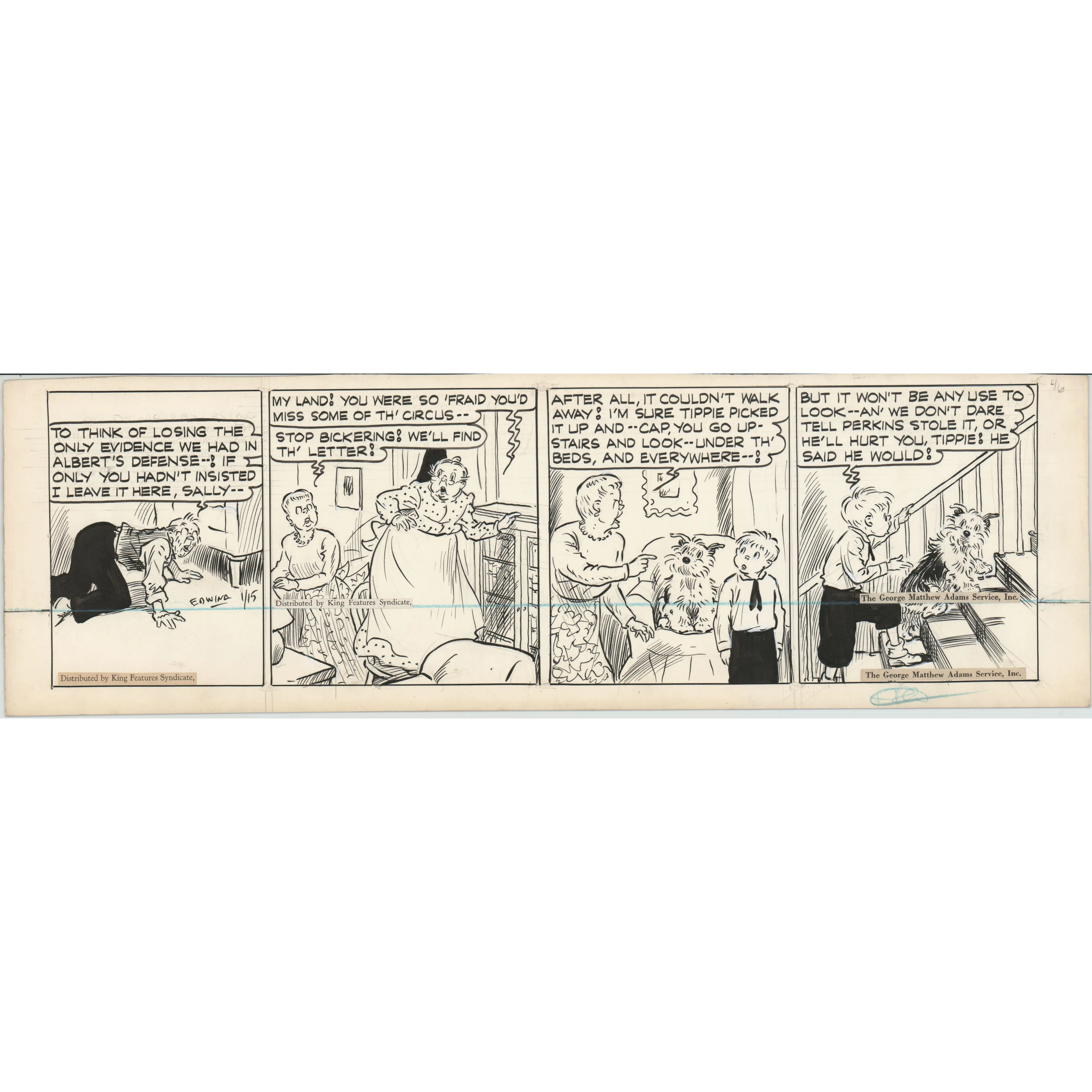 Cap Stubbs and Tippie Original Ink Daily Comic Strip Art Signed and Drawn by Edwina Dumm 1946 8-509