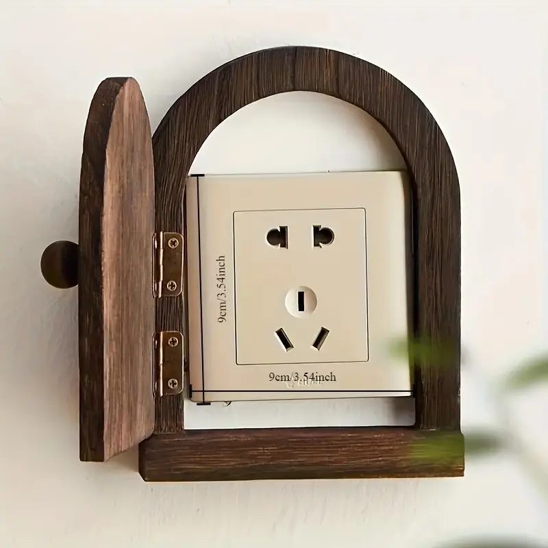 Handmade Wooden Power Socket Cover, Dustproof Decorative Outlet Protector, Wall Mounted for Living Room Bedroom Kitchen, Natural, Elegance, Protection