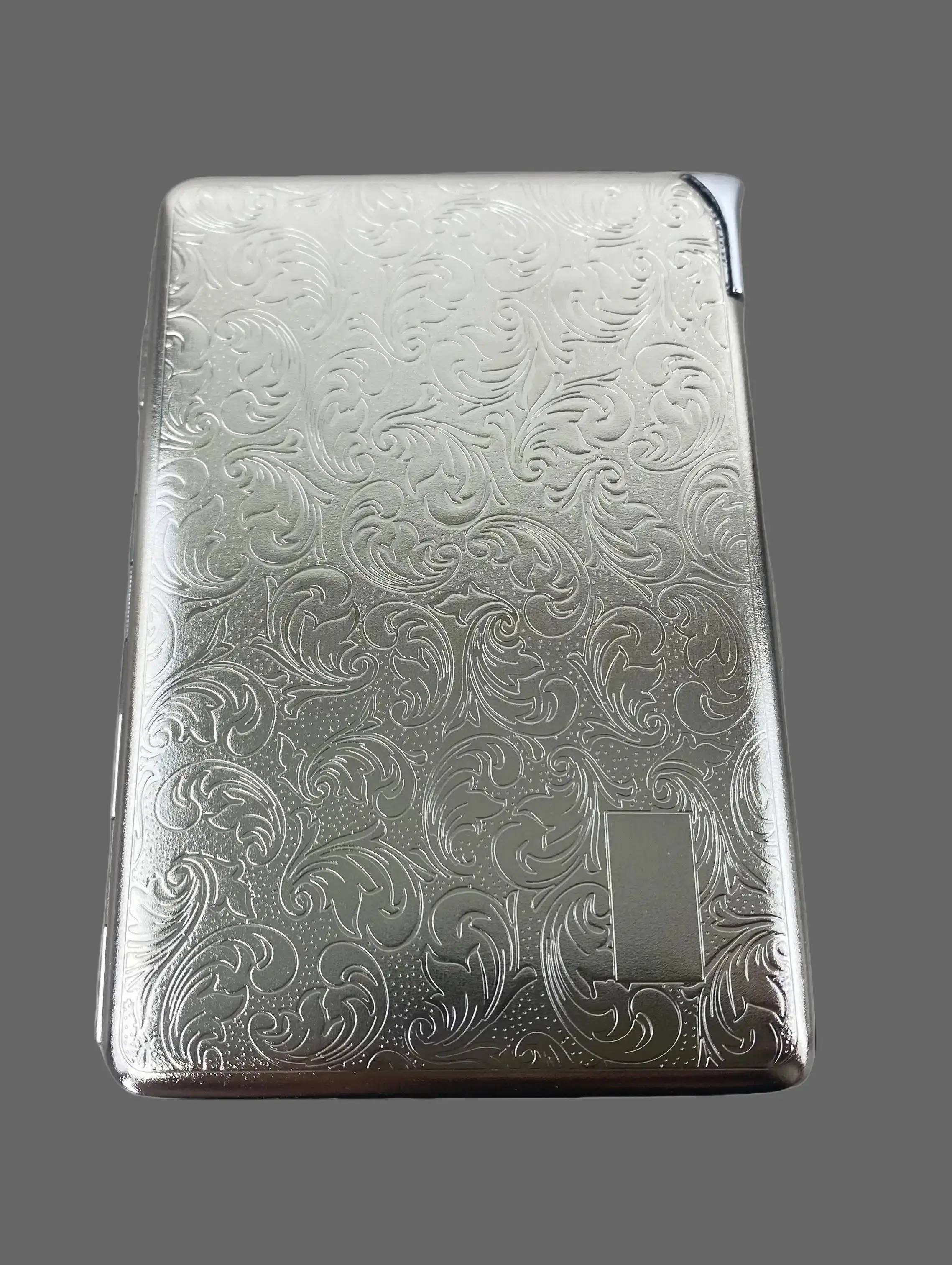 Double Sided Designed Metal "Swirl and Stripes" Silver Case w/Built in Lighter