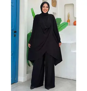 Modest Muslim Woman's Swoop Tunic with Pants - 8552 Black
