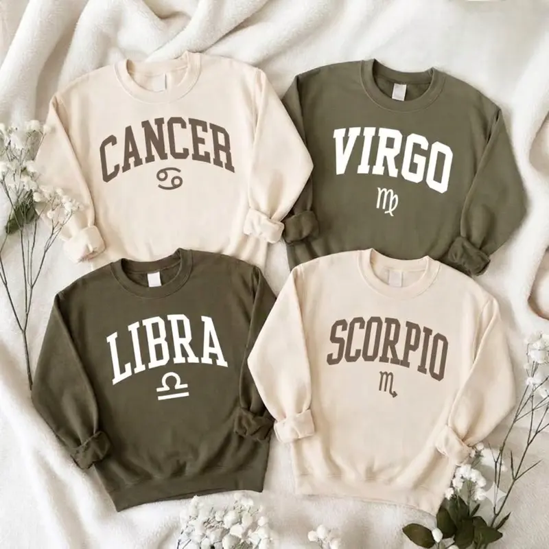 Minimalist Zodiac Sweatshirt – Astrology Sign Crewneck for Men and Women, LIBRA, CANCER, VIRGO, SCORPIO Cozy Horoscope Pullover with Bold College Letter Design, Perfect Gift for Zodiac Lovers - AG