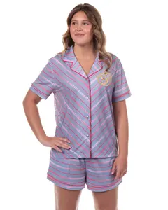 Wicked Women's Glinda Pajamas Striped Uniform Button Top Shorts Pajama Set